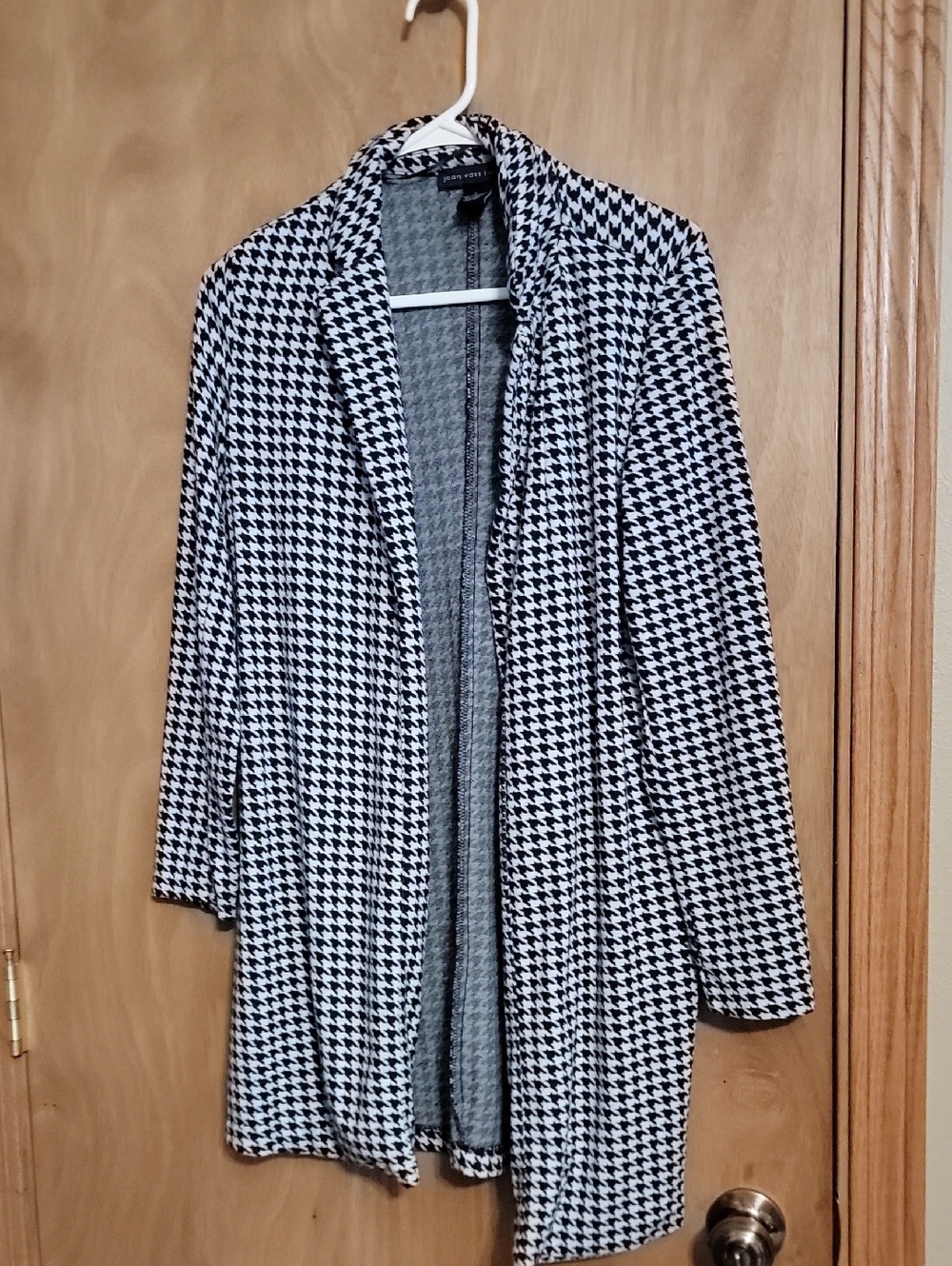 Joan Vass Black and White Houndstooth Open Cardigan